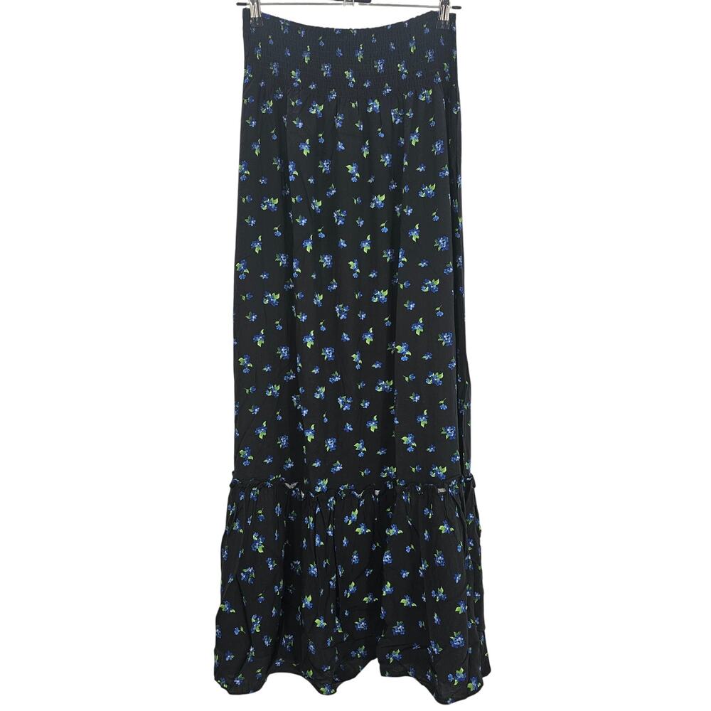 Revolve Weworewhat Womans size L Tiered Ruffle Hem Maxi Skirt Floral Black NEW